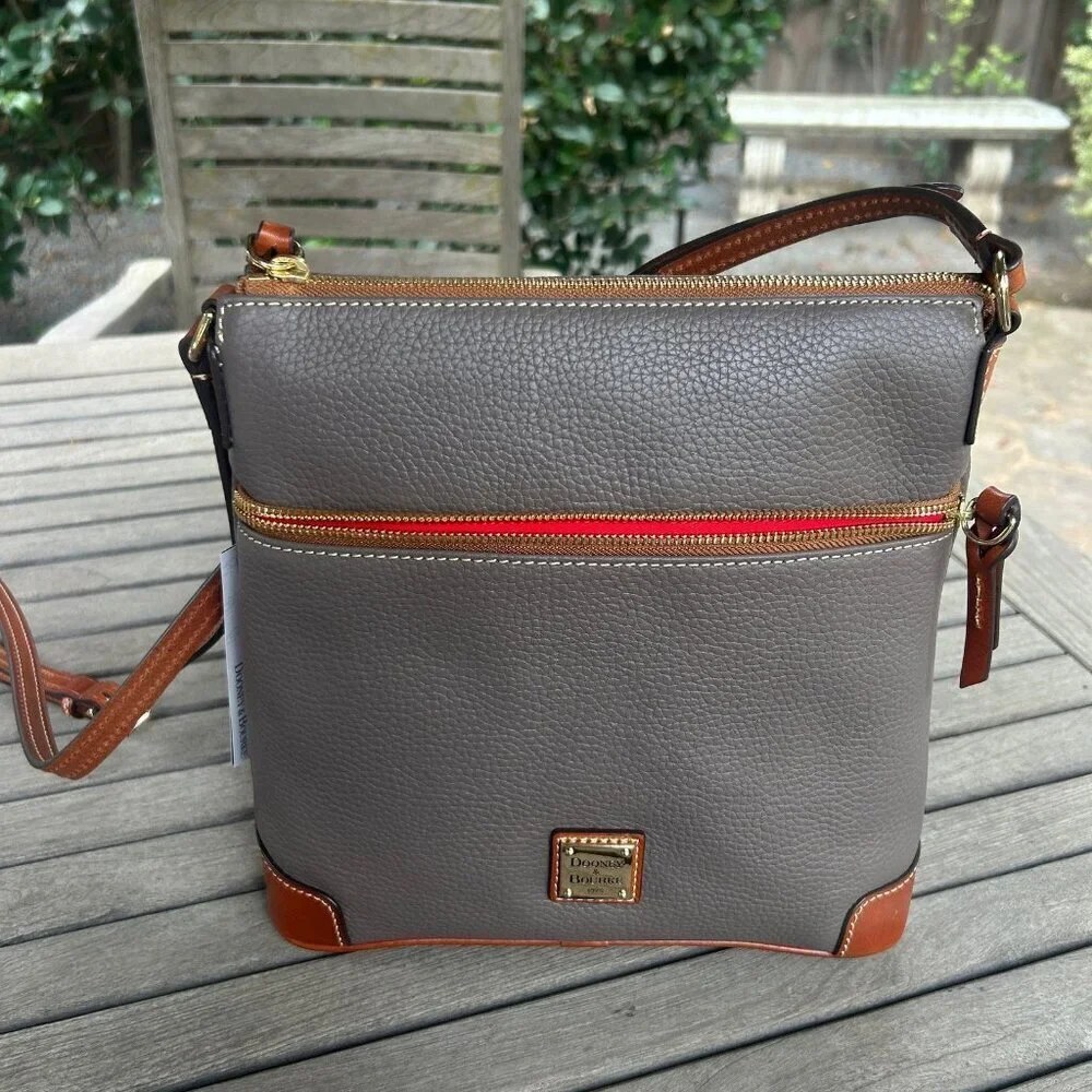 Dooney & Bourke Taupe Gray Elephant Pebble Leather Zip Crossbody Bag NWT